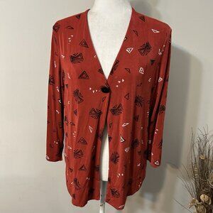 Hearts of Palm Women SlinkyCardigan V-Neck 3/4 Sleeve Aztec Print Stone Red Sz L